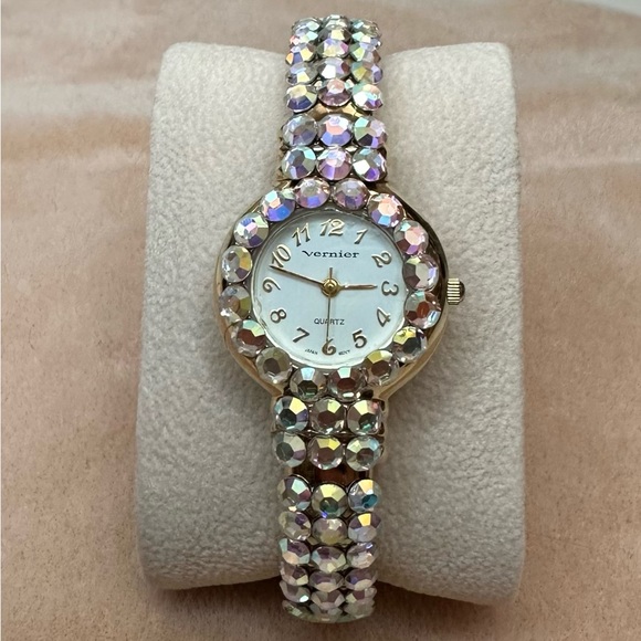 vernier Jewelry Vintage Vernier Gold Iridescent Rhinestone Bracelet Watch Poshmark